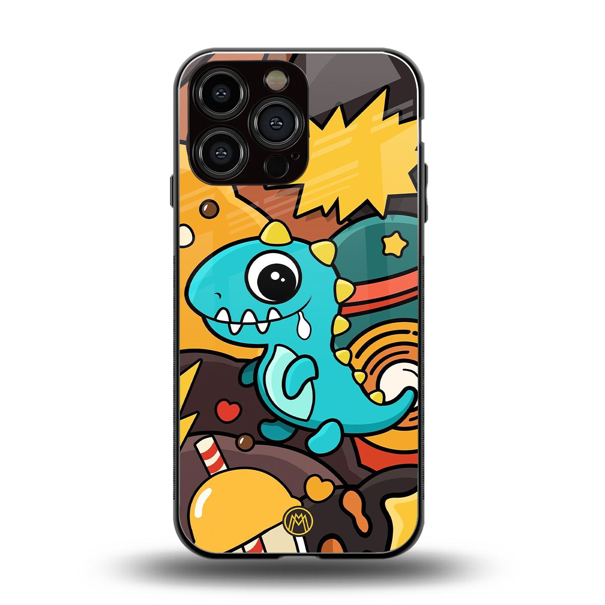 emerald green dinosaur back phone cover | glass case for iphone 14 pro max