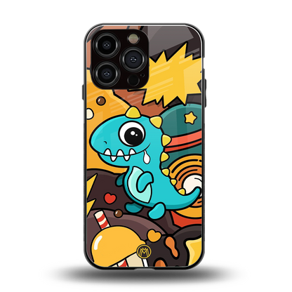 emerald green dinosaur back phone cover | glass case for iphone 14 pro max