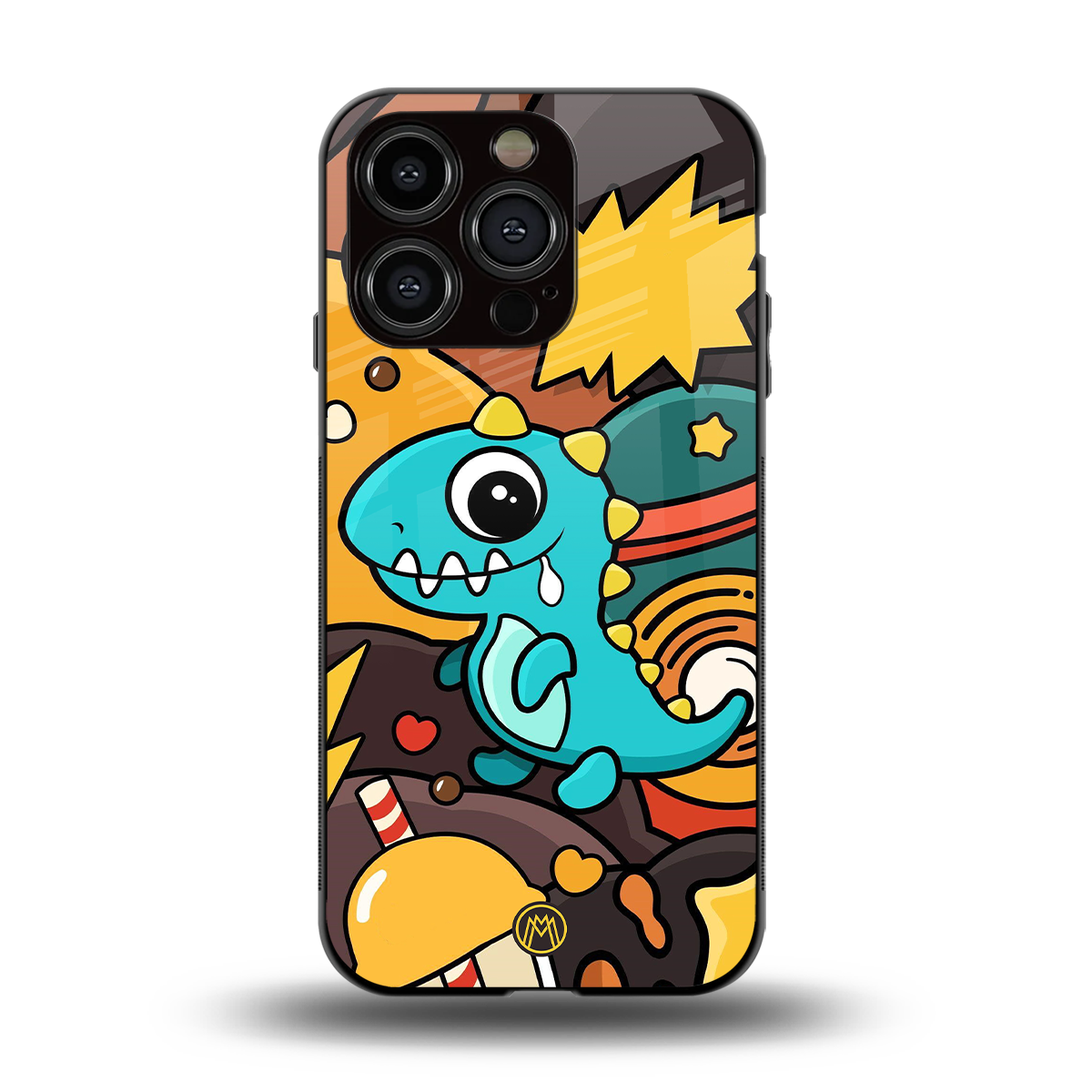 emerald green dinosaur back phone cover | glass case for iphone 14 pro