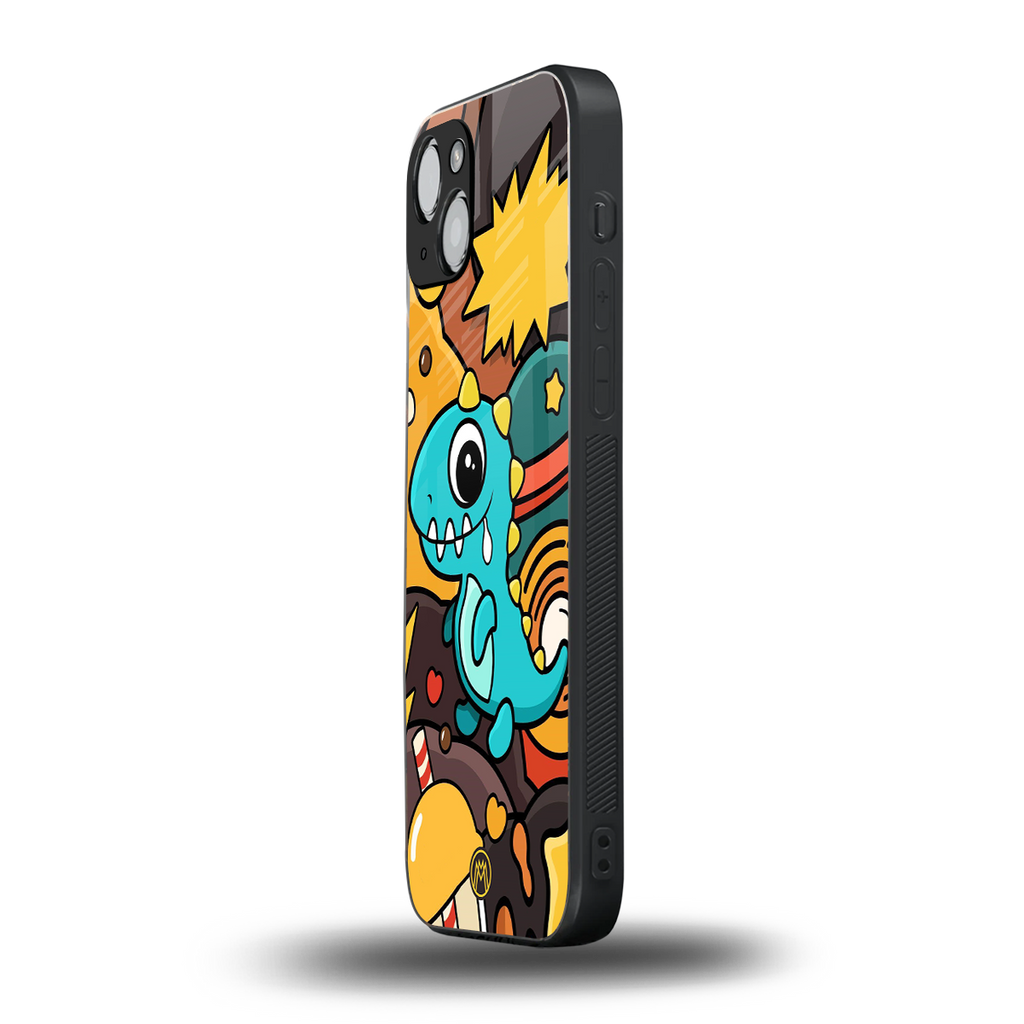 emerald green dinosaur back phone cover | glass case for iphone 15