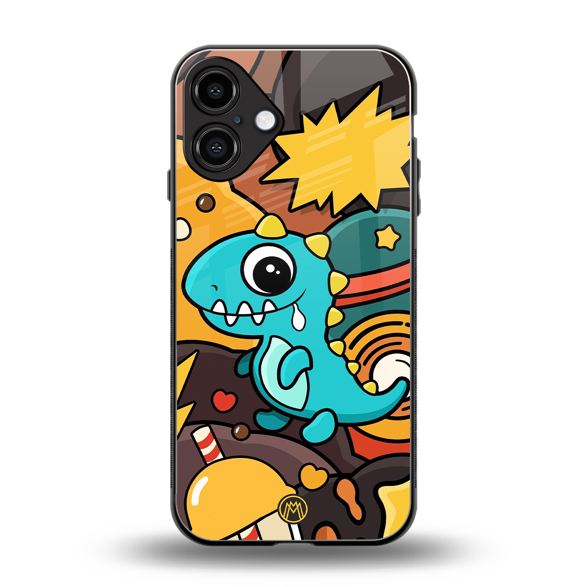 emerald green dinosaur back phone cover | glass case for iphone 16 plus