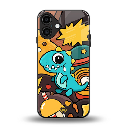 emerald green dinosaur back phone cover | glass case for iphone 16 plus