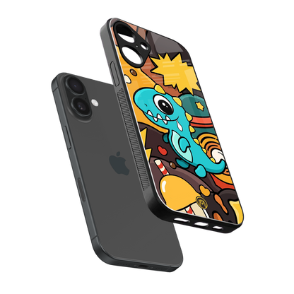 emerald green dinosaur back phone cover | glass case for iphone 16 plus