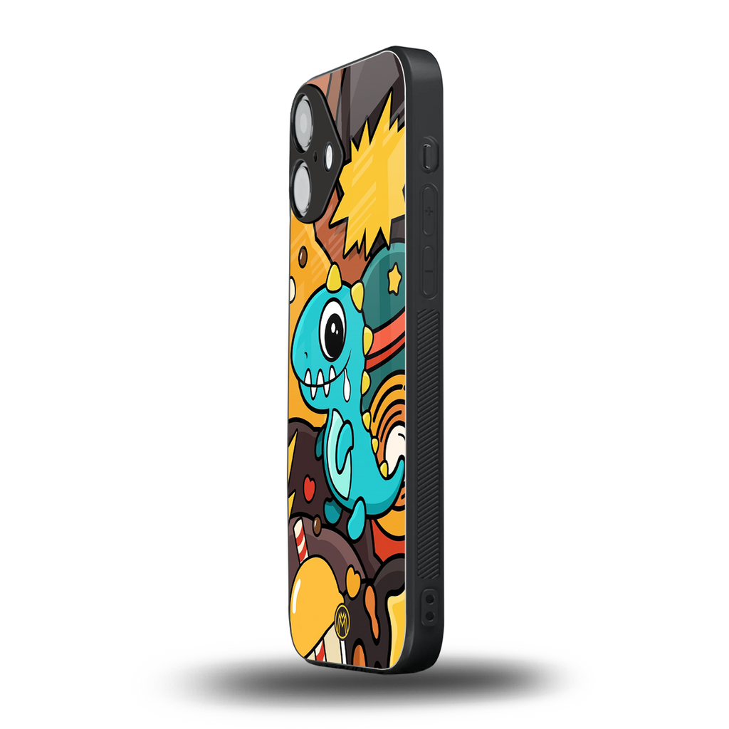 emerald green dinosaur back phone cover | glass case for iphone 16 plus