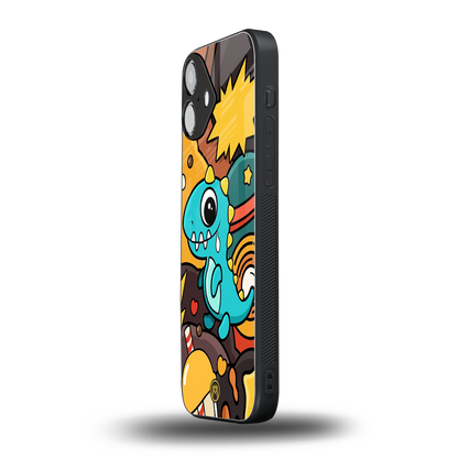 emerald green dinosaur back phone cover | glass case for iphone 16 plus