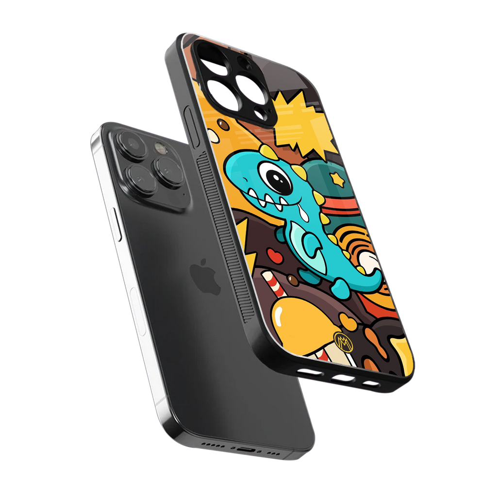 emerald green dinosaur back phone cover | glass case for iphone 16 pro max