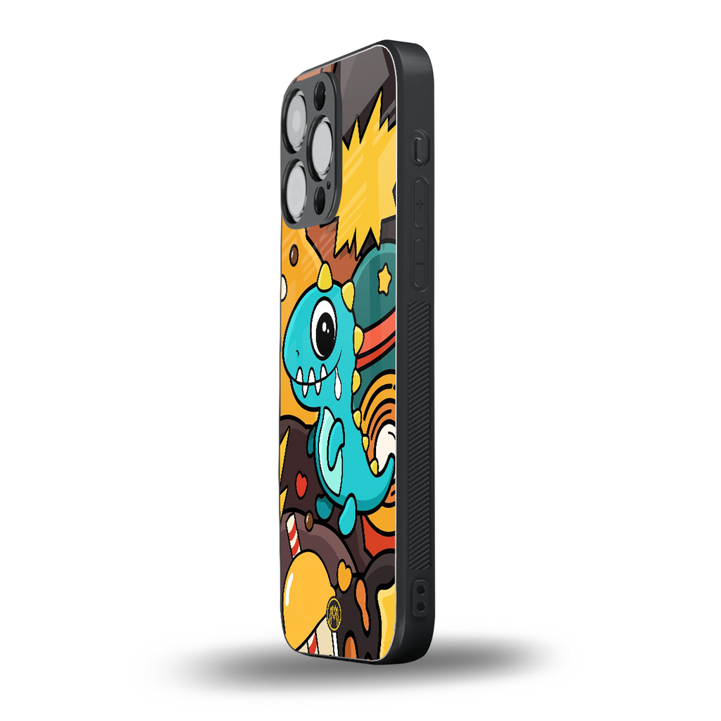 emerald green dinosaur back phone cover | glass case for iphone 16 pro max