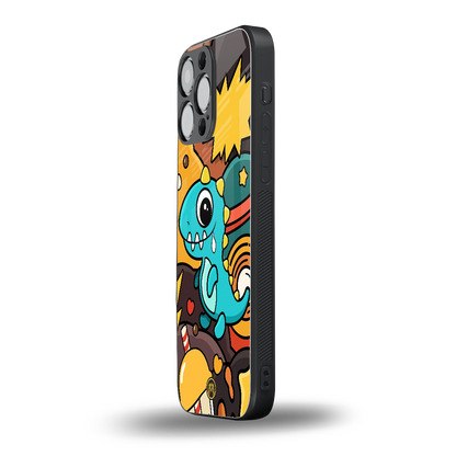 emerald green dinosaur back phone cover | glass case for iphone 16 pro max