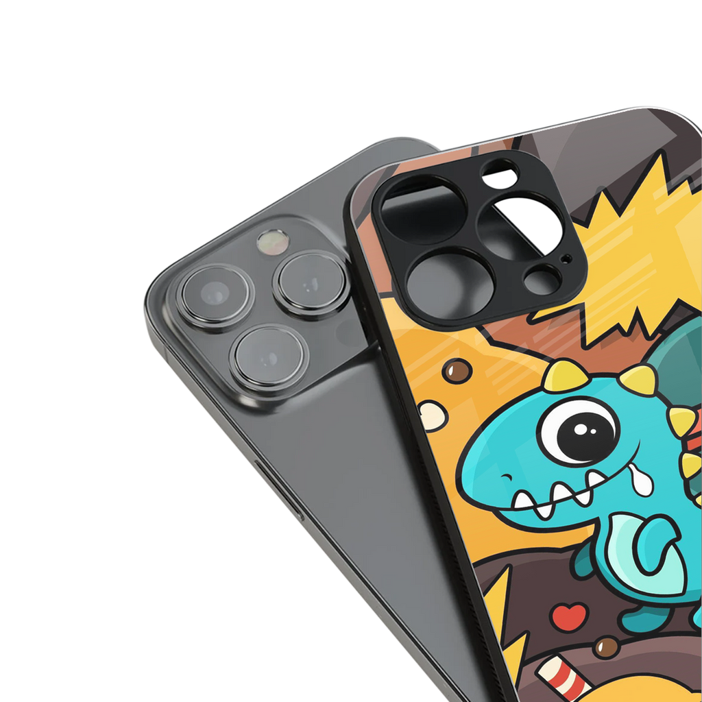 emerald green dinosaur back phone cover | glass case for iphone 13 pro