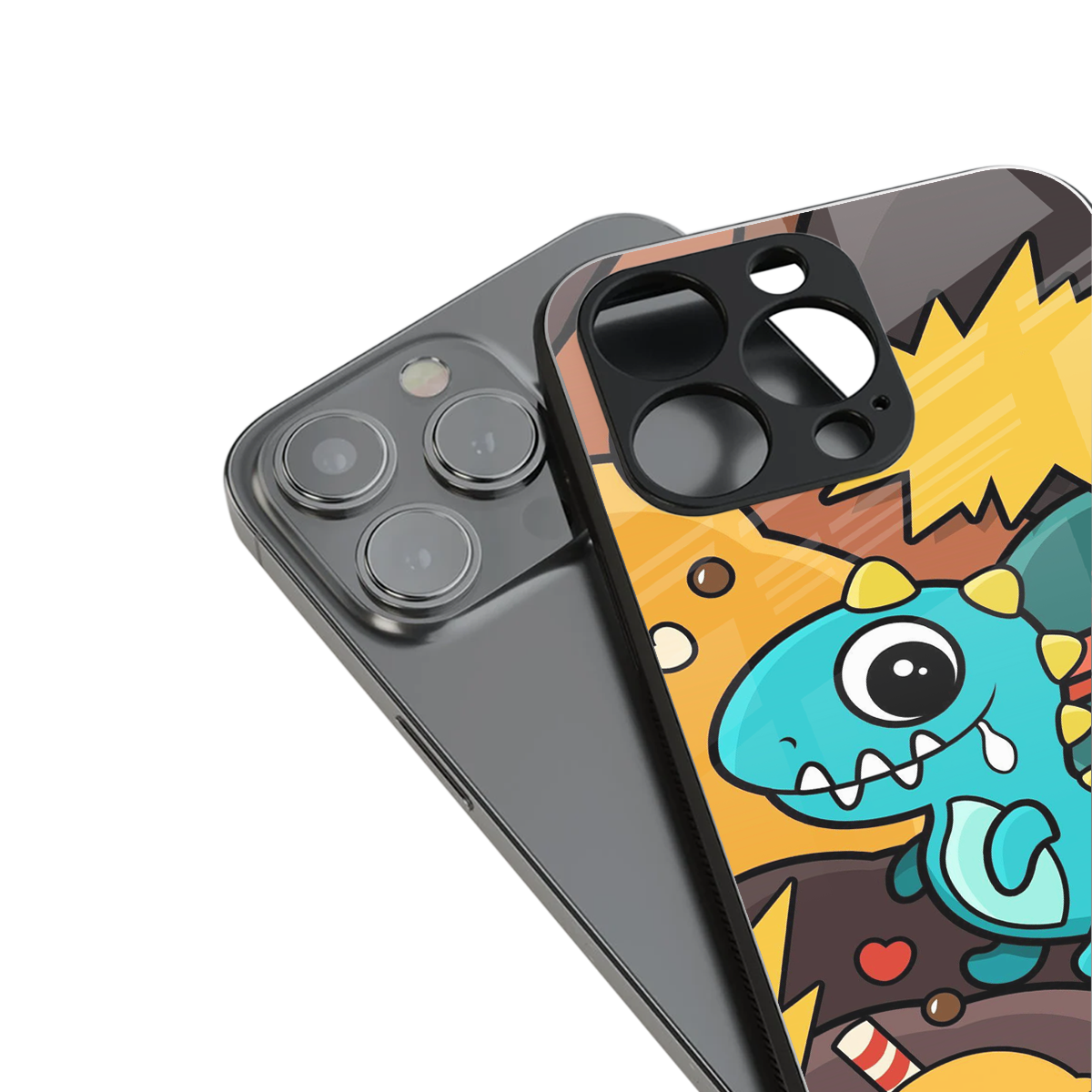 emerald green dinosaur back phone cover | glass case for iphone 13 pro