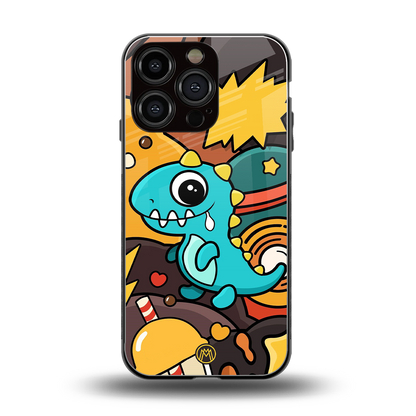 emerald green dinosaur back phone cover | glass case for iphone 16 pro