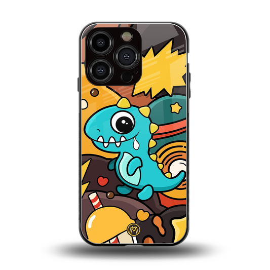 emerald green dinosaur back phone cover | glass case for iphone 16 pro