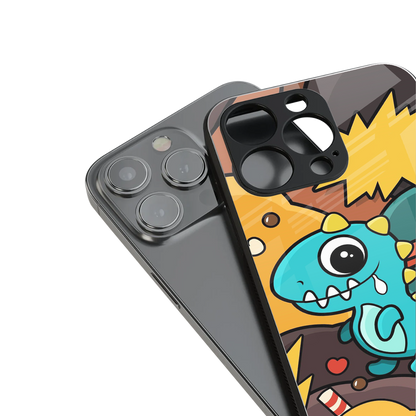 emerald green dinosaur back phone cover | glass case for iphone 14 pro max