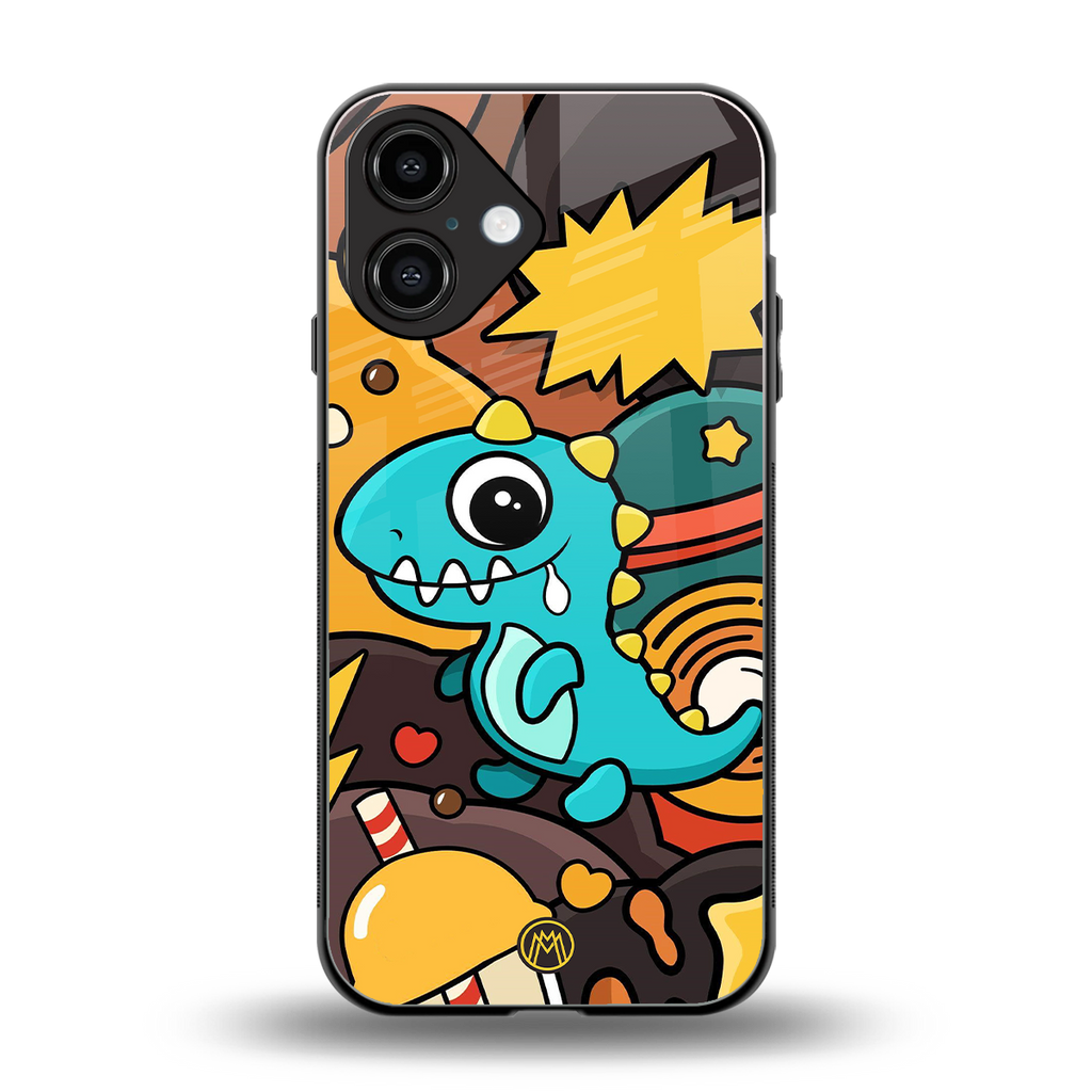 emerald green dinosaur back phone cover | glass case for iphone 16