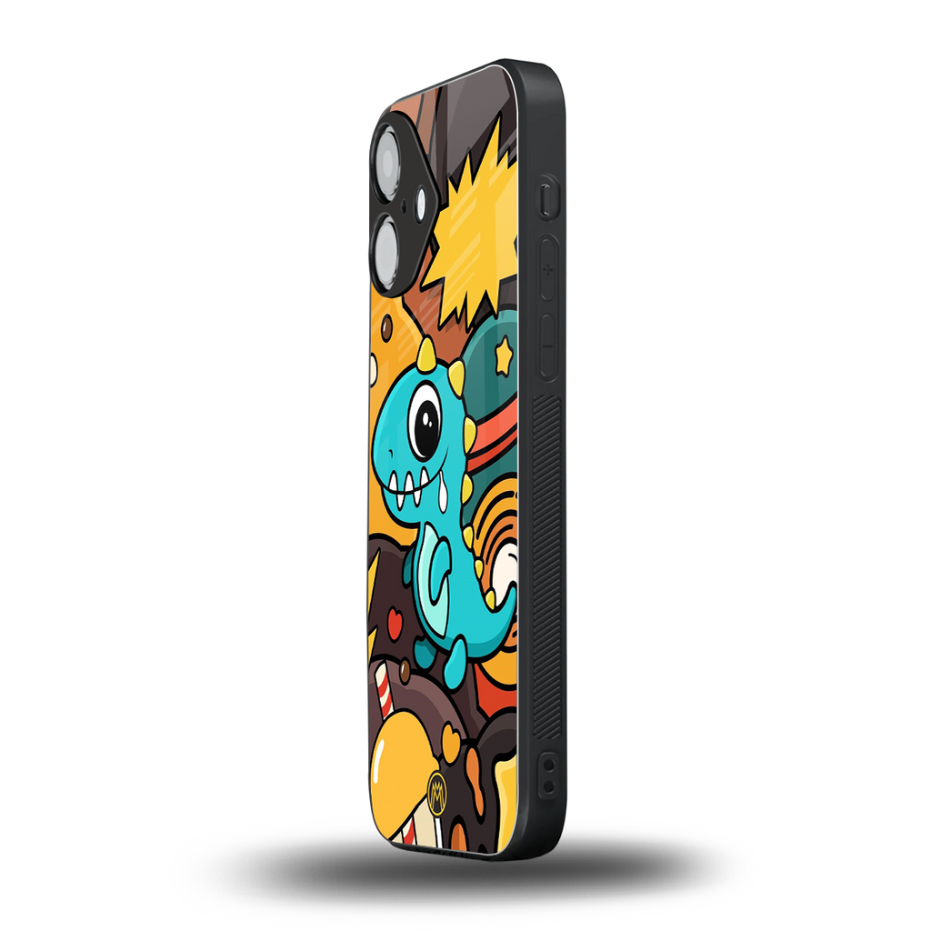 emerald green dinosaur back phone cover | glass case for iphone 16