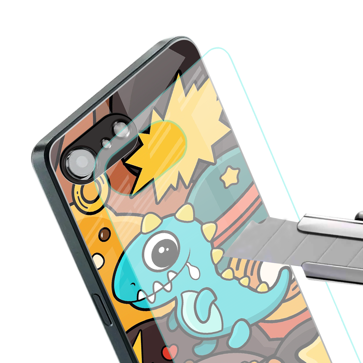 emerald green dinosaur back phone cover | glass case for iphone 16e