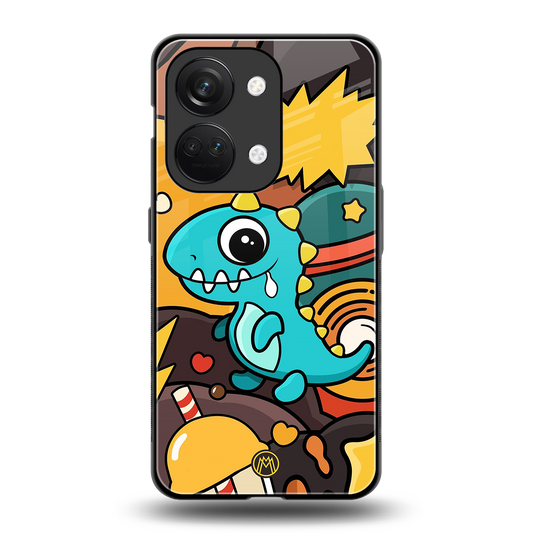emerald green dinosaur back phone cover | glass case for oneplus nord 3