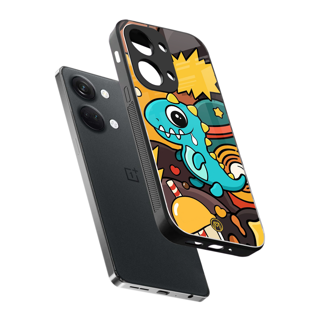 emerald green dinosaur back phone cover | glass case for oneplus nord 3