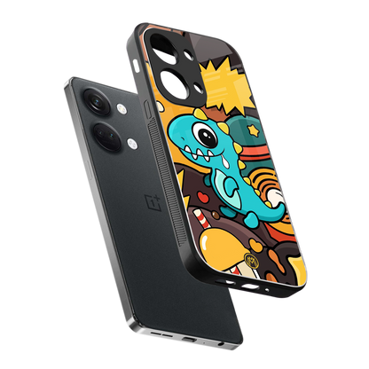 emerald green dinosaur back phone cover | glass case for oneplus nord 3