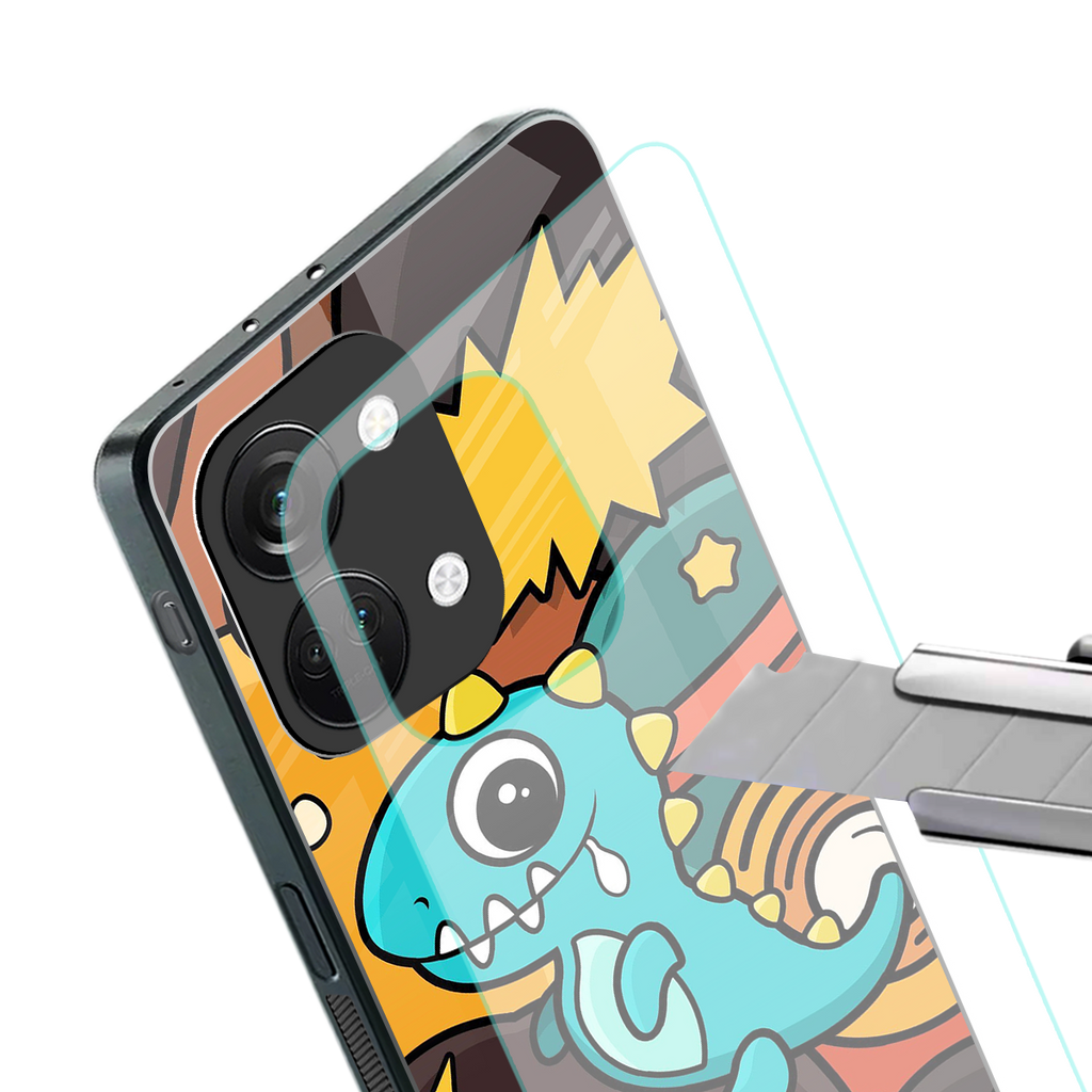 emerald green dinosaur back phone cover | glass case for oneplus nord 3
