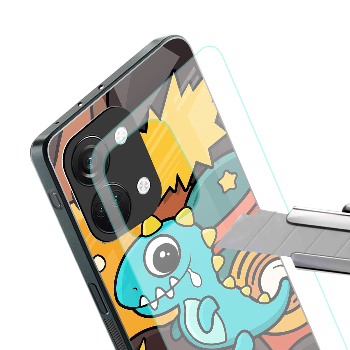 emerald green dinosaur back phone cover | glass case for oneplus nord 3