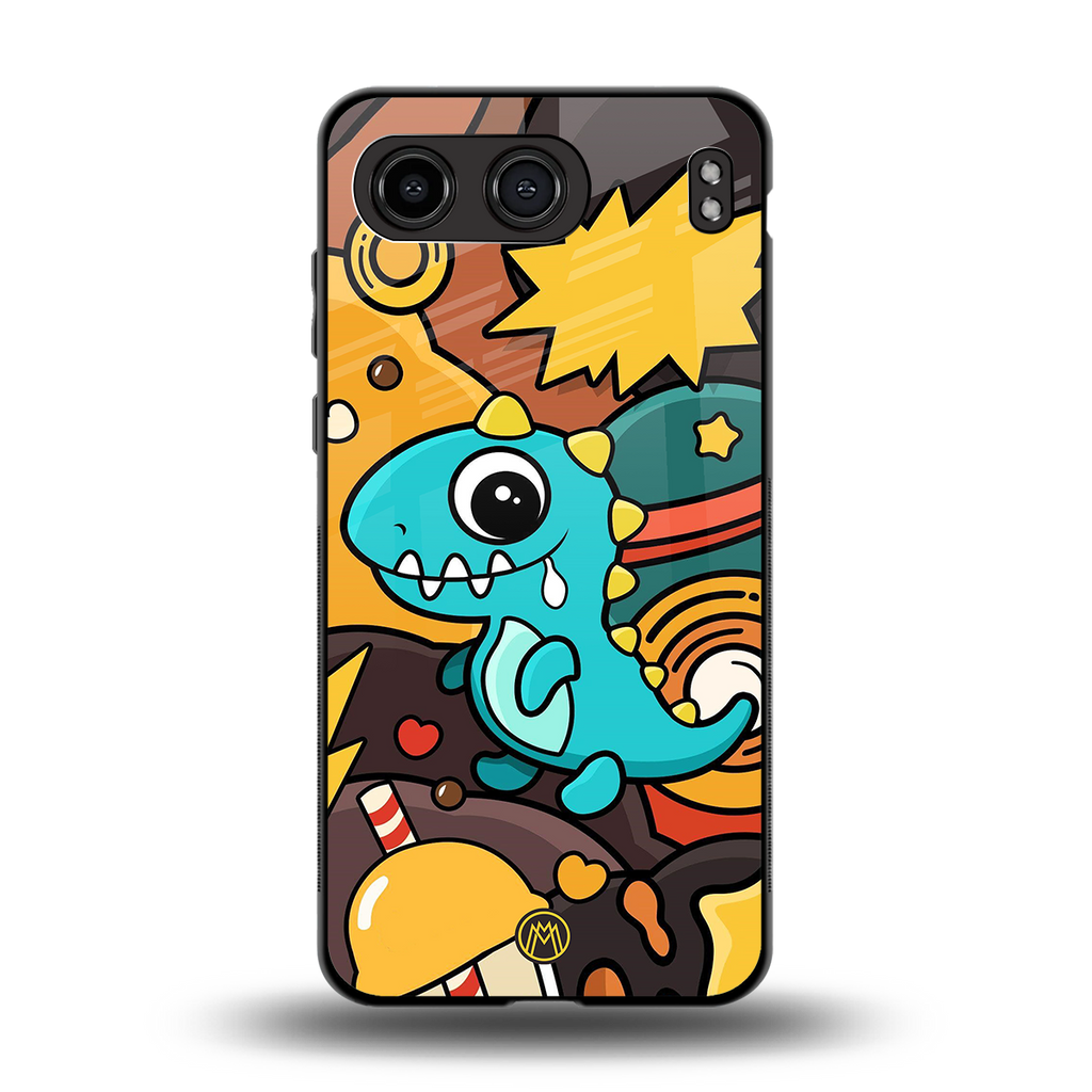 emerald green dinosaur back phone cover | glass case for oneplus nord 4