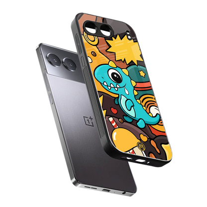 emerald green dinosaur back phone cover | glass case for oneplus nord 4