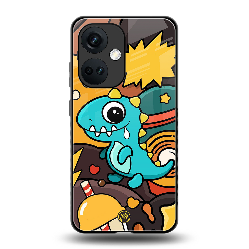 emerald green dinosaur back phone cover | glass case for oneplus nord ce 3