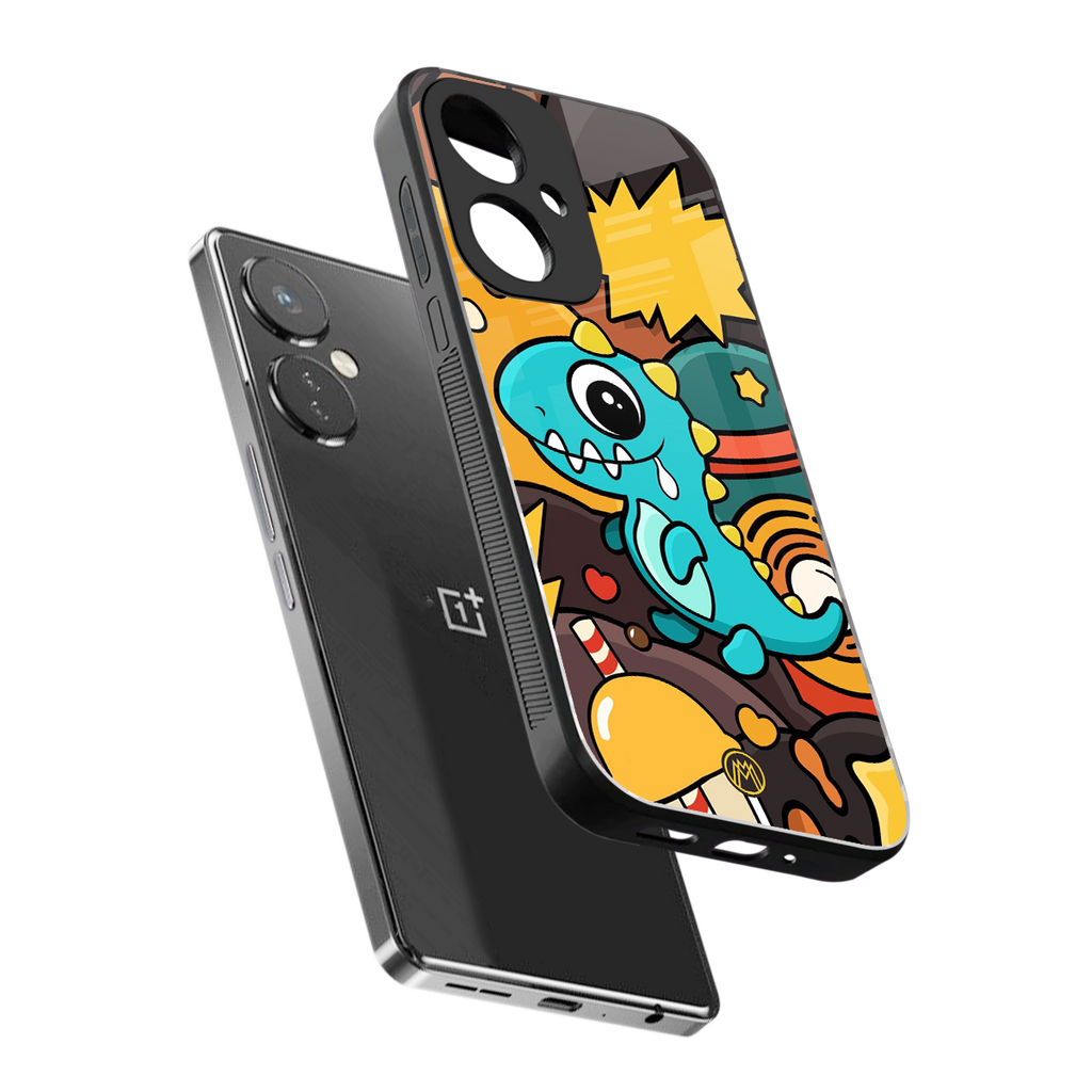 emerald green dinosaur back phone cover | glass case for oneplus nord ce 3