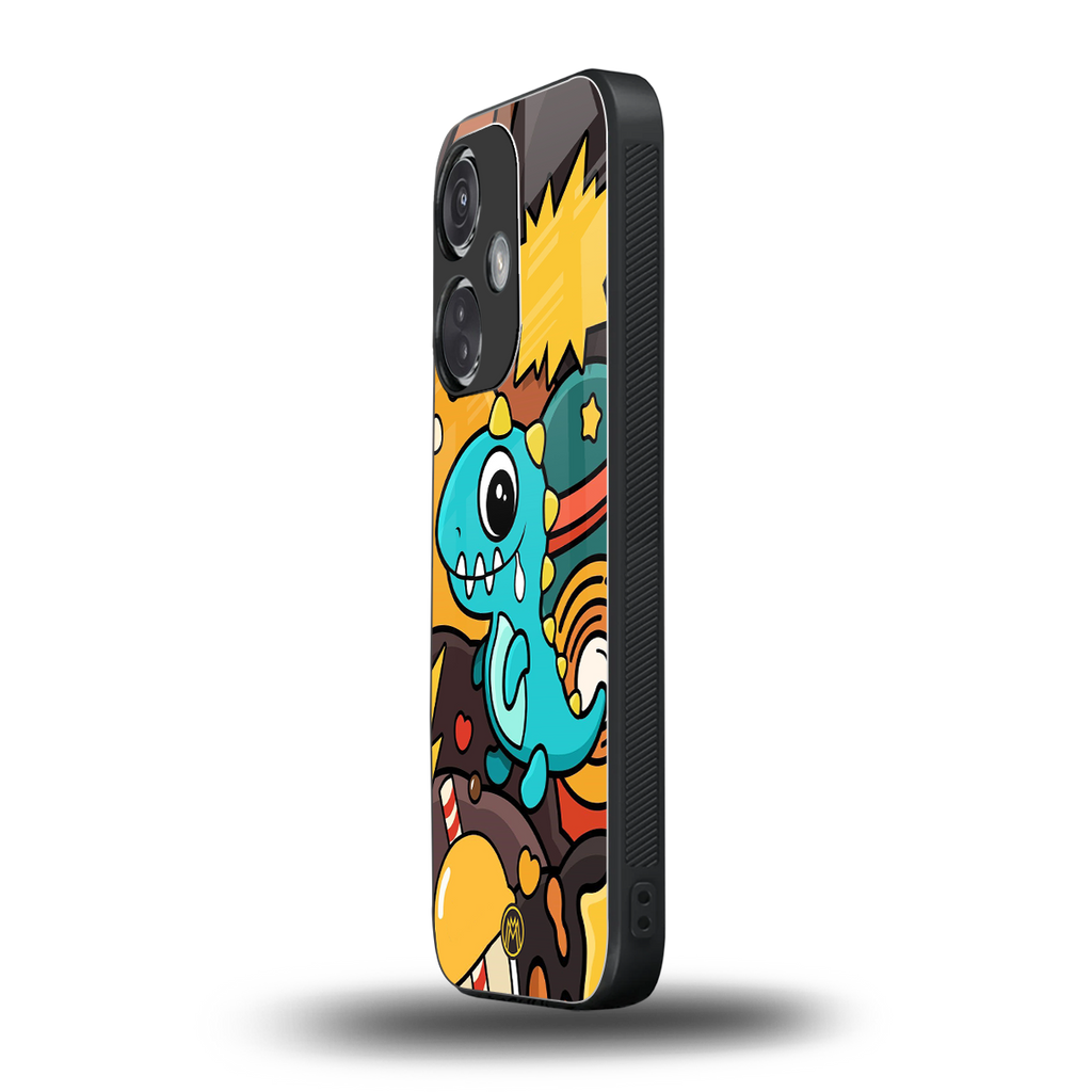 emerald green dinosaur back phone cover | glass case for oneplus nord ce 3