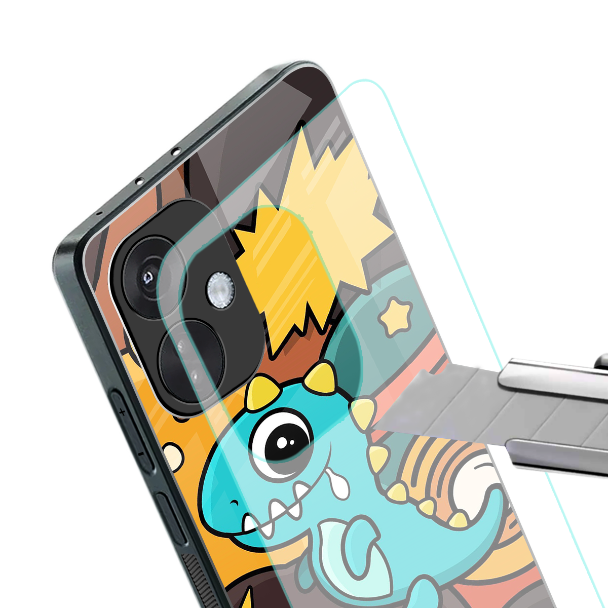 emerald green dinosaur back phone cover | glass case for oneplus nord ce 3