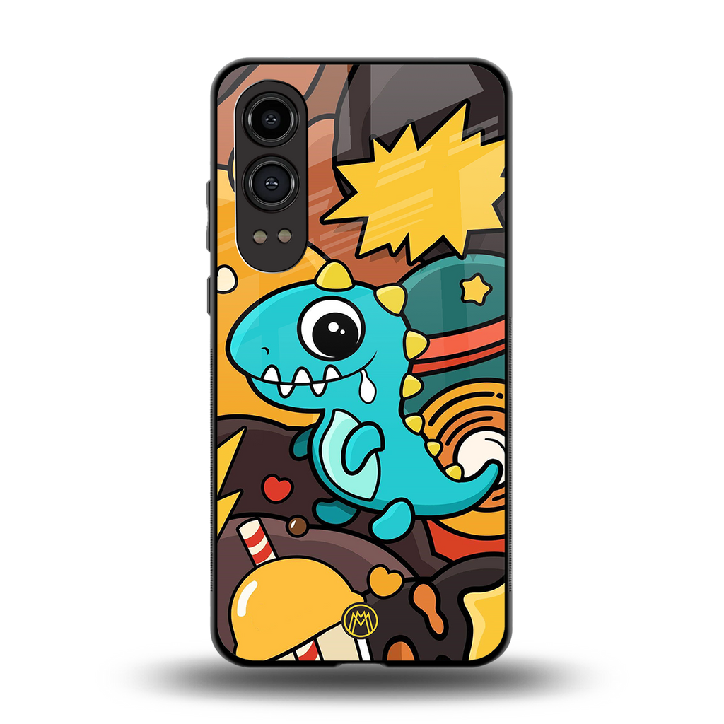 emerald green dinosaur back phone cover | glass case for oneplus nord ce 4 lite