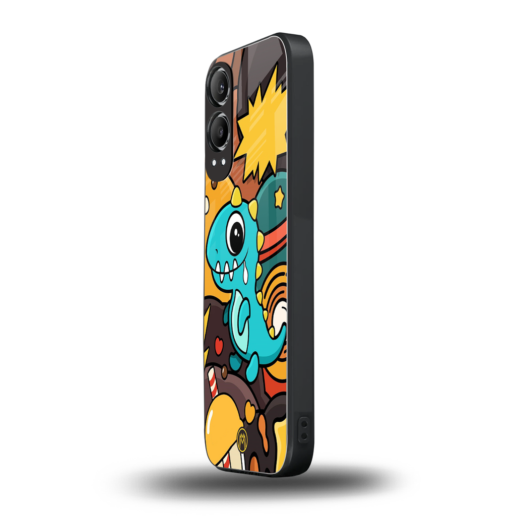 emerald green dinosaur back phone cover | glass case for oneplus nord ce 4 lite
