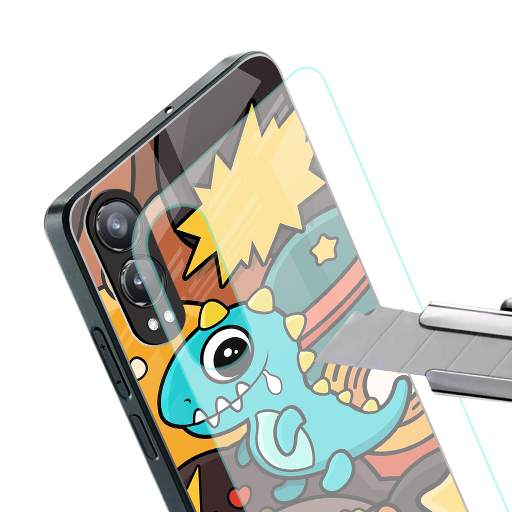 emerald green dinosaur back phone cover | glass case for oneplus nord ce 4 lite
