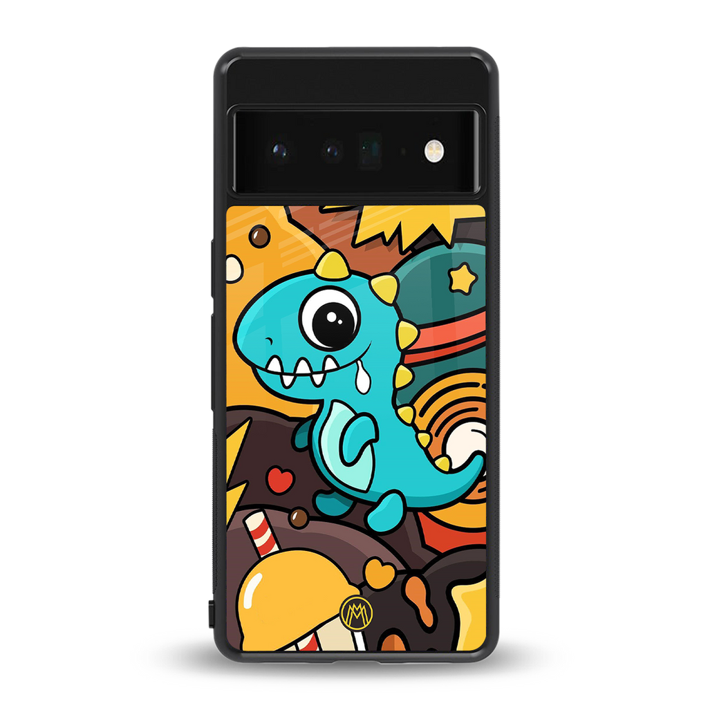 emerald green dinosaur back phone cover | glass case for google pixel 6 pro