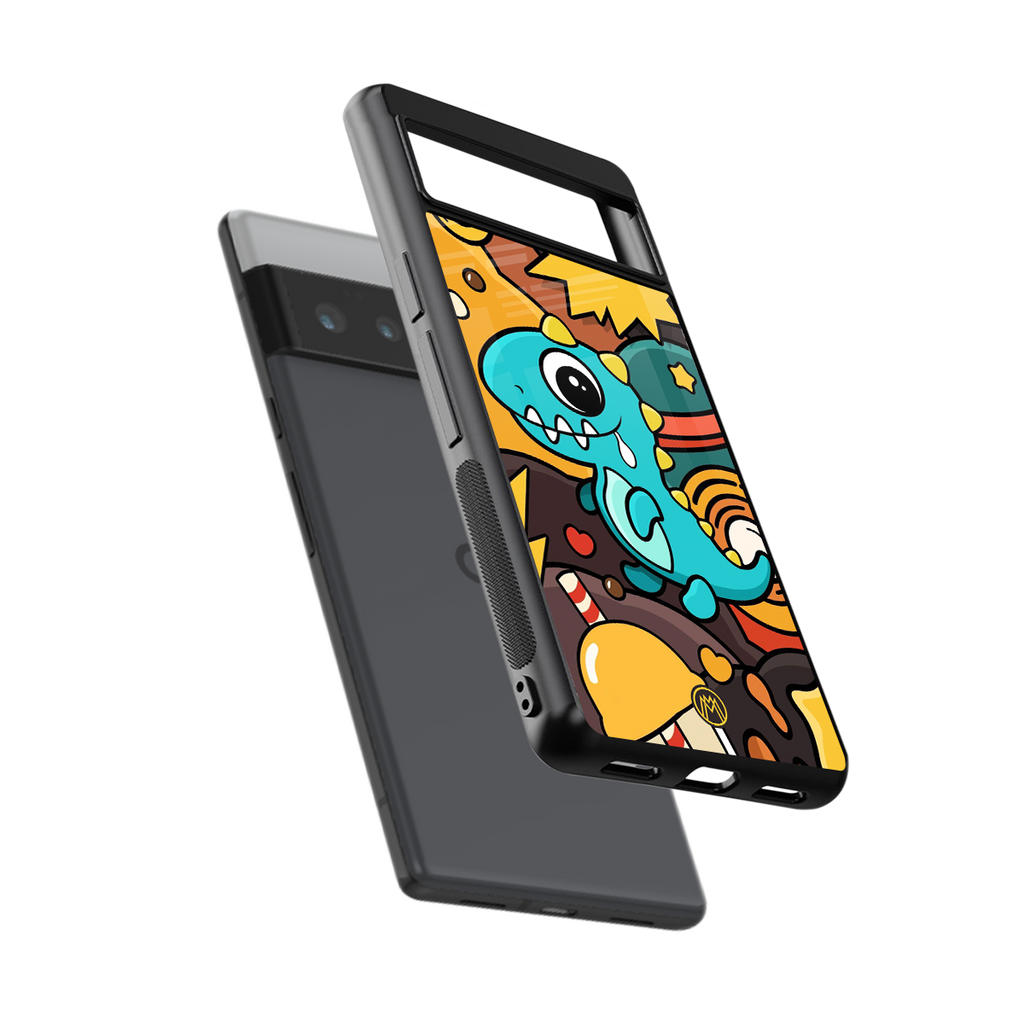 emerald green dinosaur back phone cover | glass case for google pixel 6 pro
