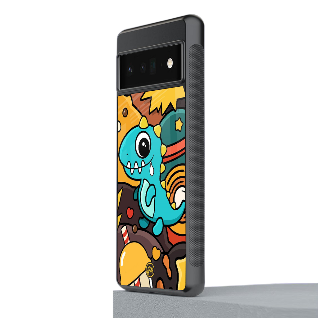 emerald green dinosaur back phone cover | glass case for google pixel 6 pro