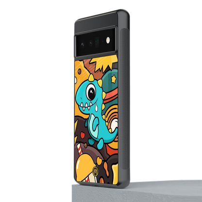 emerald green dinosaur back phone cover | glass case for google pixel 6 pro