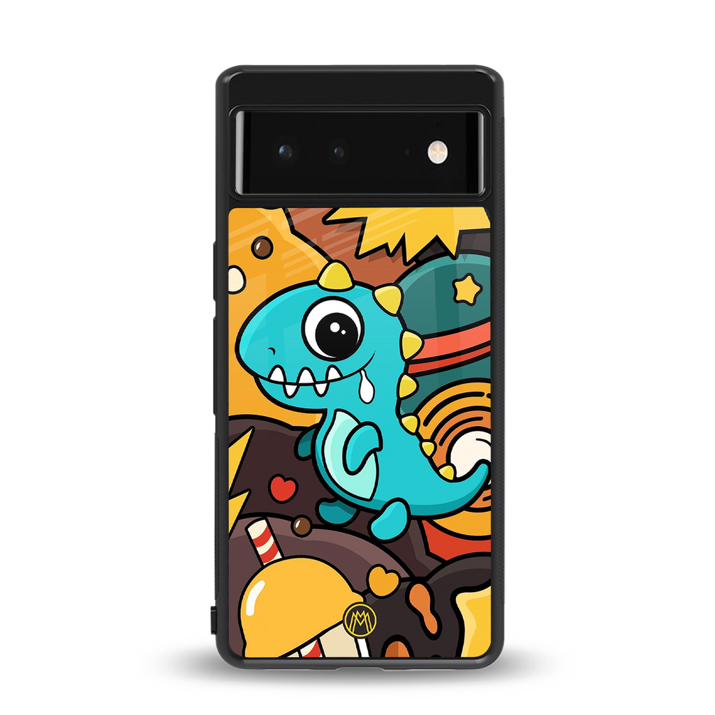 emerald green dinosaur back phone cover | glass case for google pixel 6