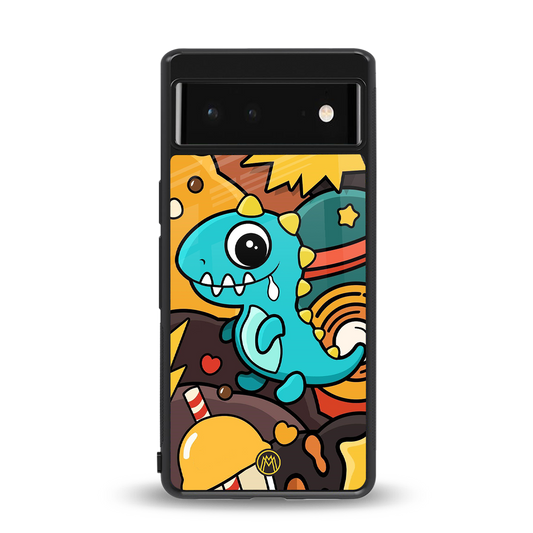 emerald green dinosaur back phone cover | glass case for Google Pixel 6A