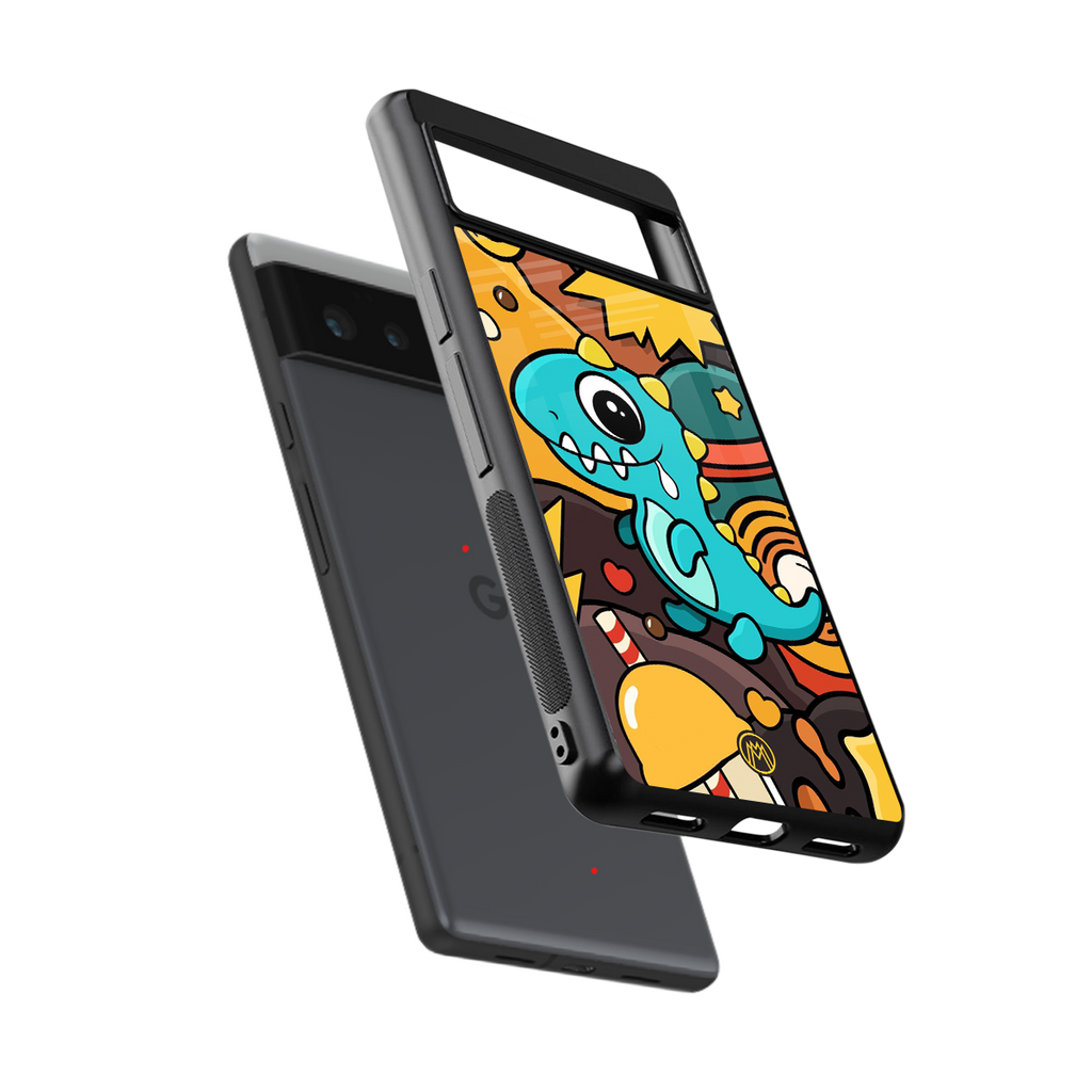 emerald green dinosaur back phone cover | glass case for Google Pixel 6A