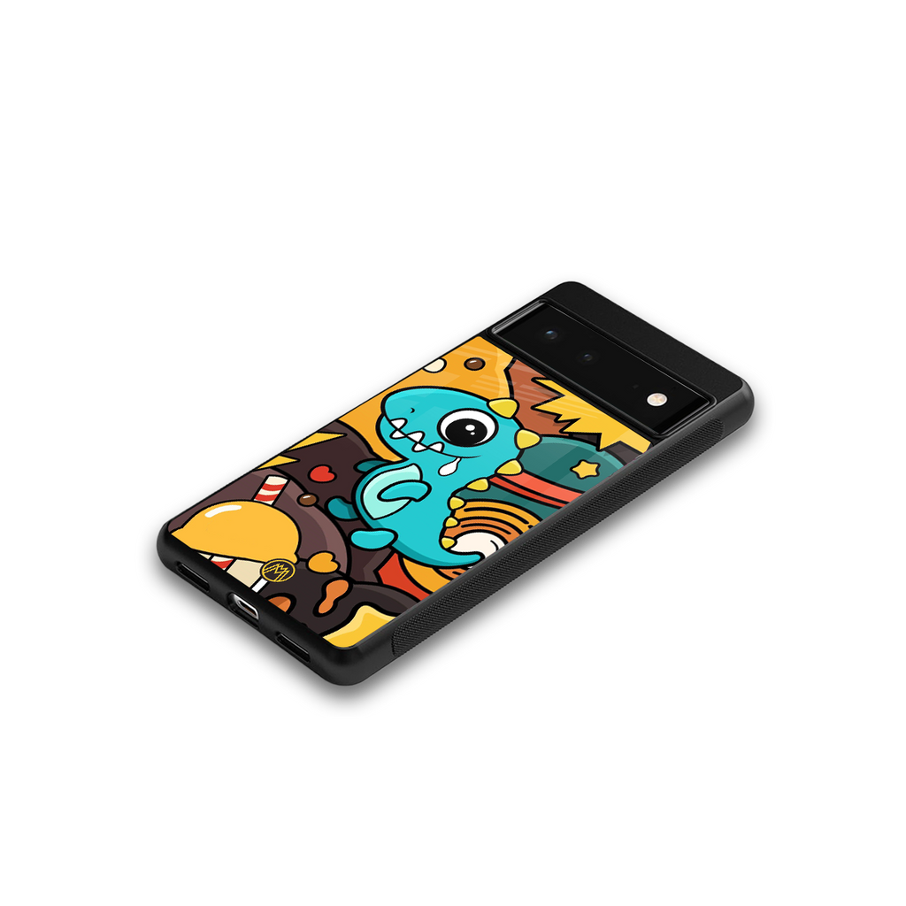 emerald green dinosaur back phone cover | glass case for google pixel 6