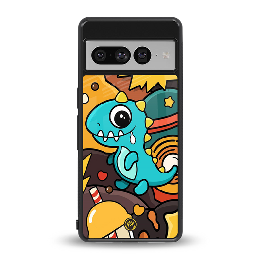 emerald green dinosaur back phone cover | glass case for google pixel 7 pro