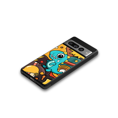 emerald green dinosaur back phone cover | glass case for google pixel 7 pro
