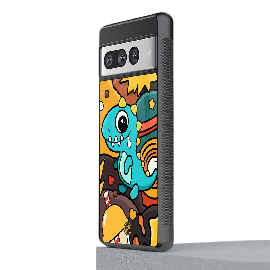 emerald green dinosaur back phone cover | glass case for google pixel 7 pro