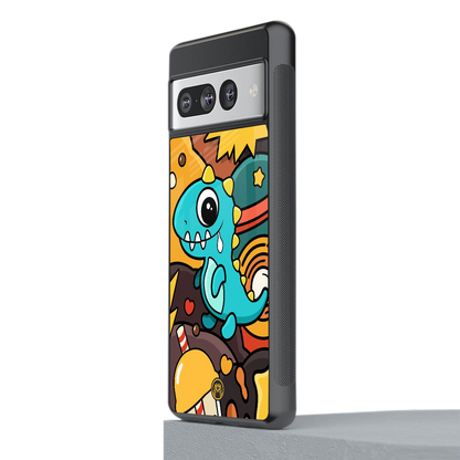 emerald green dinosaur back phone cover | glass case for google pixel 7 pro