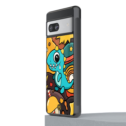 emerald green dinosaur back phone cover | glass case for Google Pixel 7A