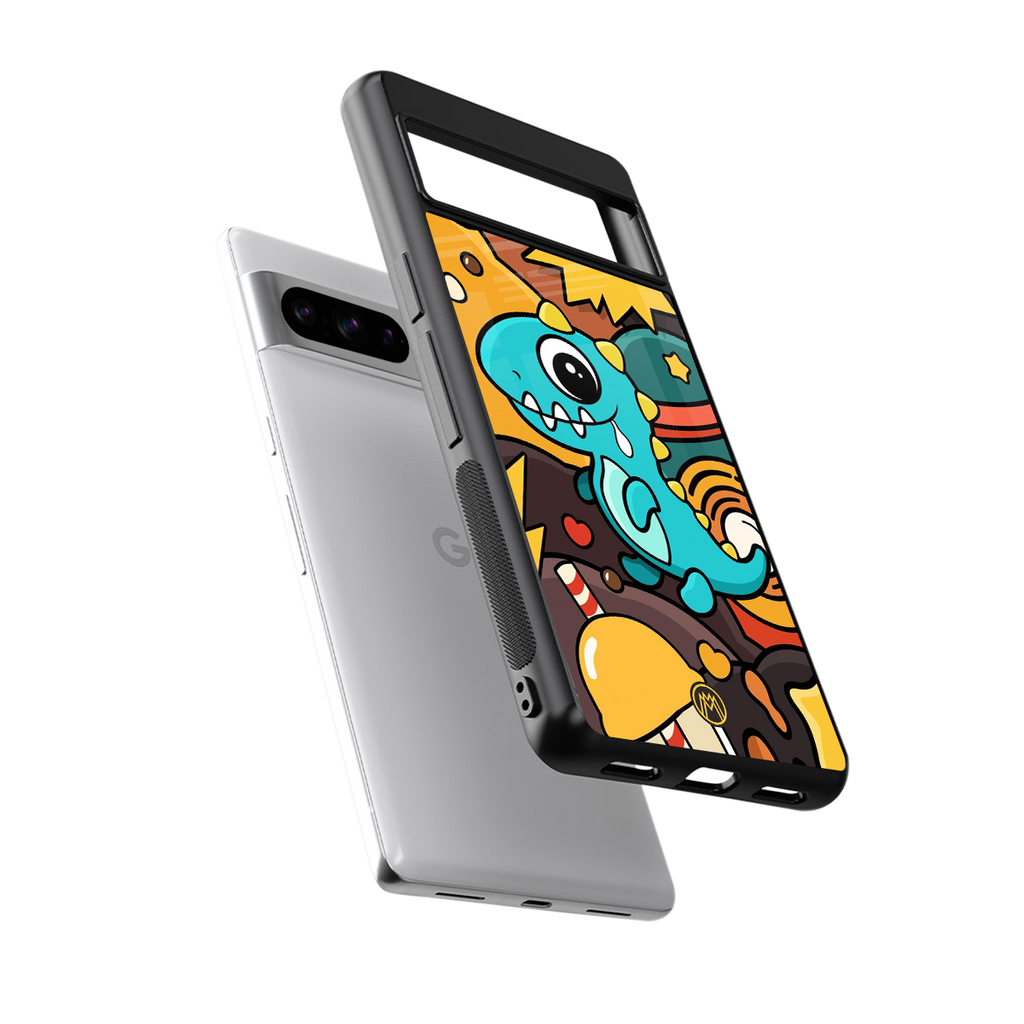 emerald green dinosaur back phone cover | glass case for google pixel 8 pro