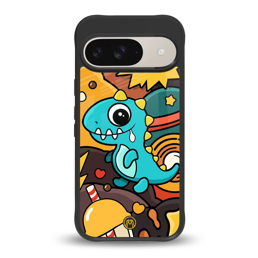 emerald green dinosaur back phone cover | glass case for google pixel 9