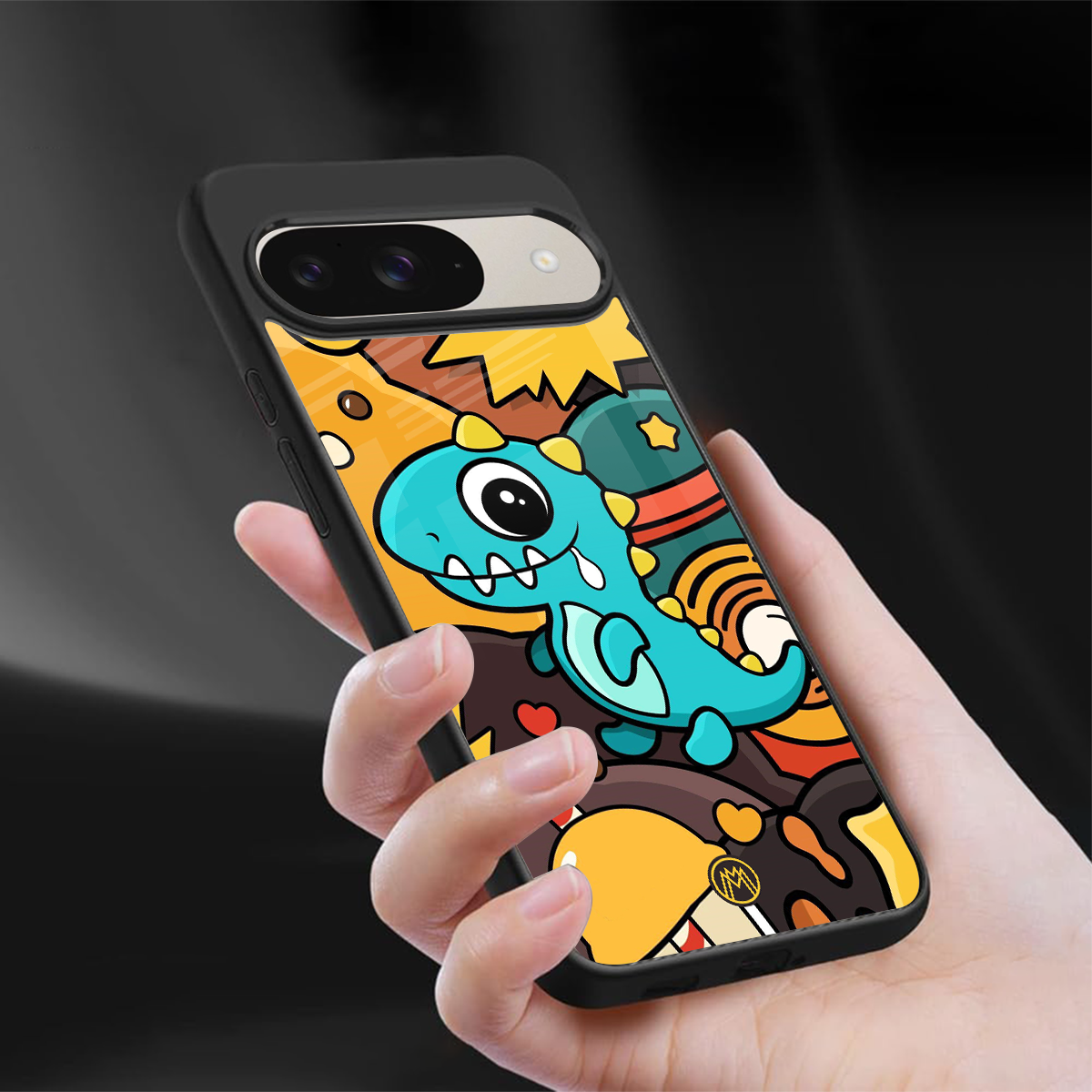 emerald green dinosaur back phone cover | glass case for google pixel 9